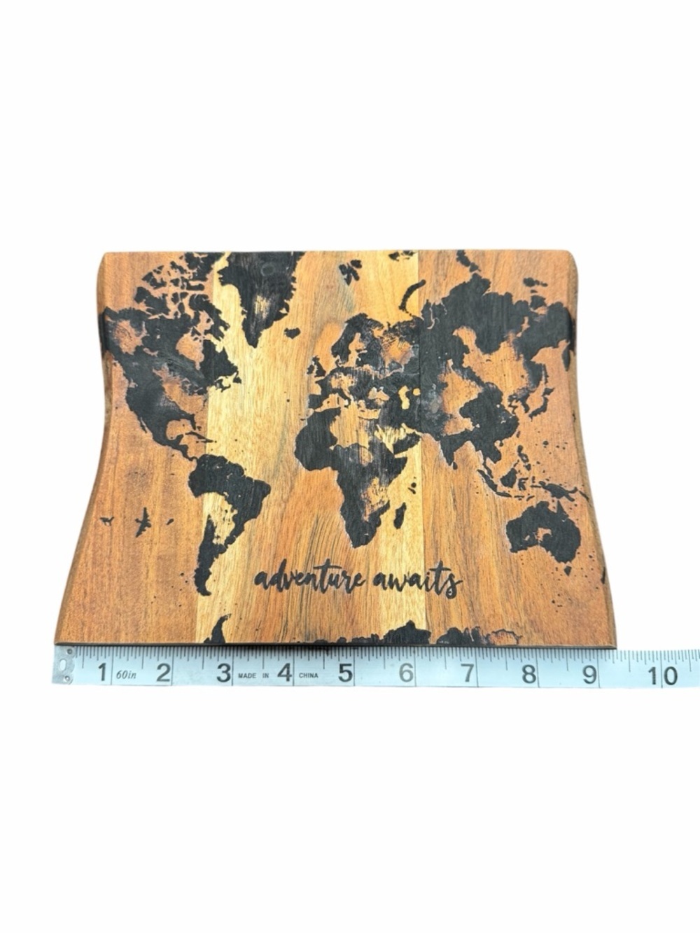 Wooden World Map Engraved Decor 'Adventure Awaits' - Picture 2 of 2